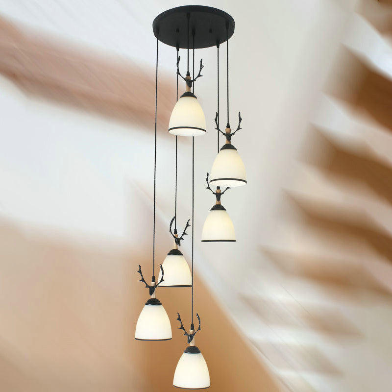Dome Stairs Swirl Cluster Pendant Light Opal Glass Contemporary Hanging Lighting in Black Clearhalo 'Ceiling Lights' 'Modern Pendants' 'Modern' 'Pendant Lights' 'Pendants' Lighting' 2025736