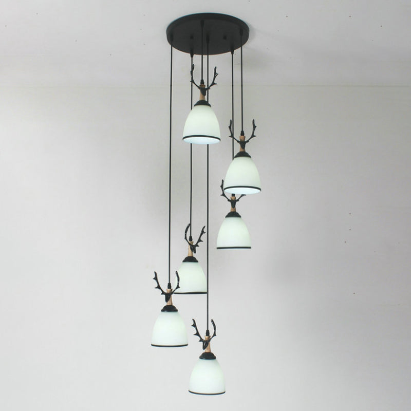 Dome Stairs Swirl Cluster Pendant Light Opal Glass Contemporary Hanging Lighting in Black Clearhalo 'Ceiling Lights' 'Modern Pendants' 'Modern' 'Pendant Lights' 'Pendants' Lighting' 2025737