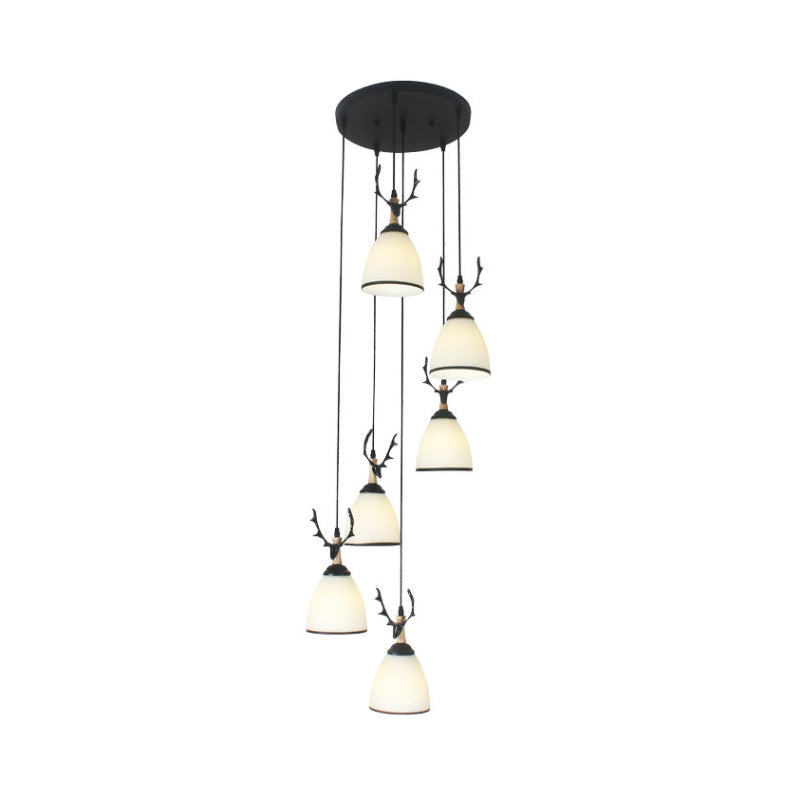 Dome Stairs Swirl Cluster Pendant Light Opal Glass Contemporary Hanging Lighting in Black Clearhalo 'Ceiling Lights' 'Modern Pendants' 'Modern' 'Pendant Lights' 'Pendants' Lighting' 2025738