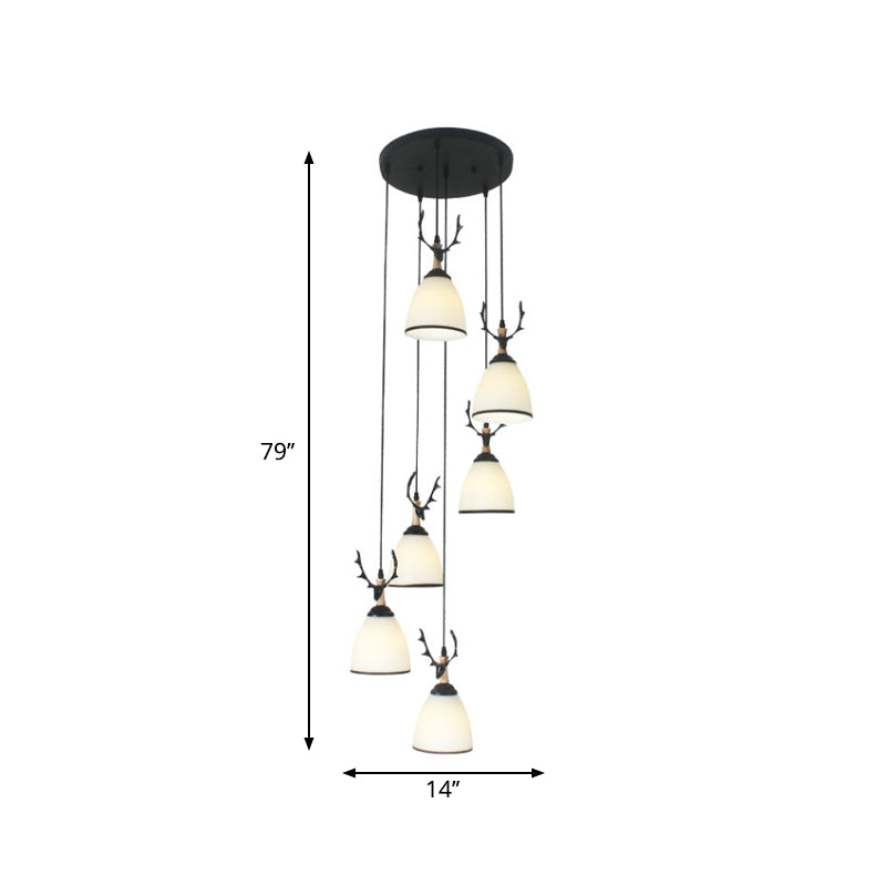 Dome Stairs Swirl Cluster Pendant Light Opal Glass Contemporary Hanging Lighting in Black Clearhalo 'Ceiling Lights' 'Modern Pendants' 'Modern' 'Pendant Lights' 'Pendants' Lighting' 2025739