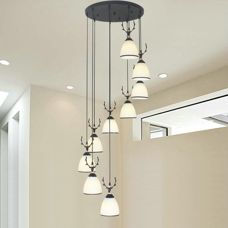 Dome Stairs Swirl Cluster Pendant Light Opal Glass Contemporary Hanging Lighting in Black 9 White C Clearhalo 'Ceiling Lights' 'Modern Pendants' 'Modern' 'Pendant Lights' 'Pendants' Lighting' 2025740