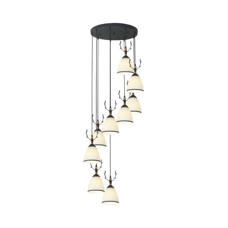 Dome Stairs Swirl Cluster Pendant Light Opal Glass Contemporary Hanging Lighting in Black Clearhalo 'Ceiling Lights' 'Modern Pendants' 'Modern' 'Pendant Lights' 'Pendants' Lighting' 2025741