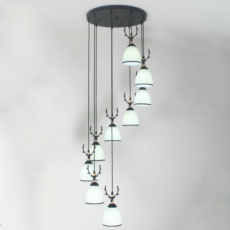 Dome Stairs Swirl Cluster Pendant Light Opal Glass Contemporary Hanging Lighting in Black Clearhalo 'Ceiling Lights' 'Modern Pendants' 'Modern' 'Pendant Lights' 'Pendants' Lighting' 2025742