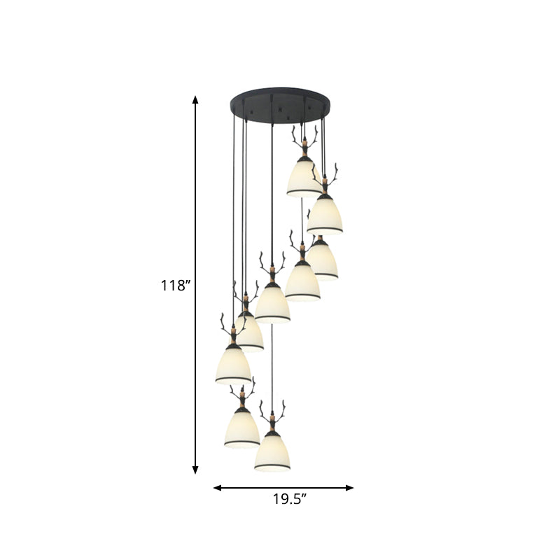 Dome Stairs Swirl Cluster Pendant Light Opal Glass Contemporary Hanging Lighting in Black Clearhalo 'Ceiling Lights' 'Modern Pendants' 'Modern' 'Pendant Lights' 'Pendants' Lighting' 2025743