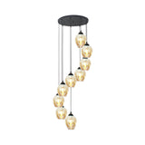 9 Heads Corridor Multi Light Pendant Modern Black Ceiling Lamp with Cup Dimpled Glass Shade Clearhalo 'Ceiling Lights' 'Modern Pendants' 'Modern' 'Pendant Lights' 'Pendants' Lighting' 2025745
