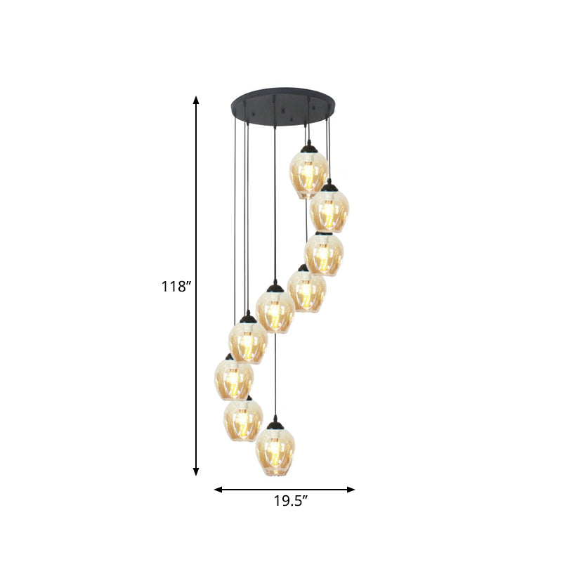 9 Heads Corridor Multi Light Pendant Modern Black Ceiling Lamp with Cup Dimpled Glass Shade Clearhalo 'Ceiling Lights' 'Modern Pendants' 'Modern' 'Pendant Lights' 'Pendants' Lighting' 2025747