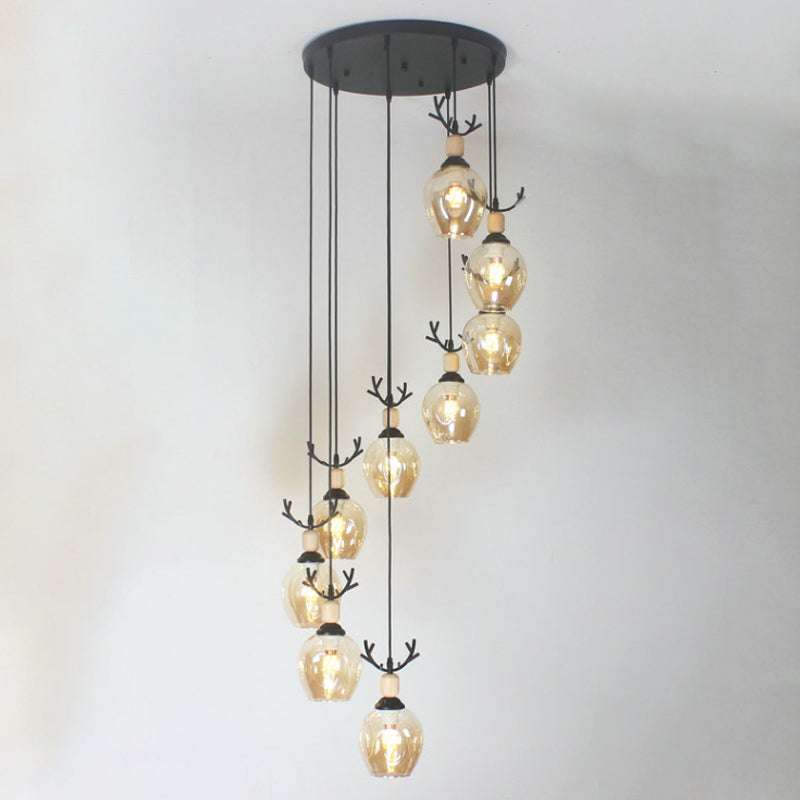 9 Heads Corridor Multi Light Pendant Modern Black Ceiling Lamp with Cup Dimpled Glass Shade Clearhalo 'Ceiling Lights' 'Modern Pendants' 'Modern' 'Pendant Lights' 'Pendants' Lighting' 2025751
