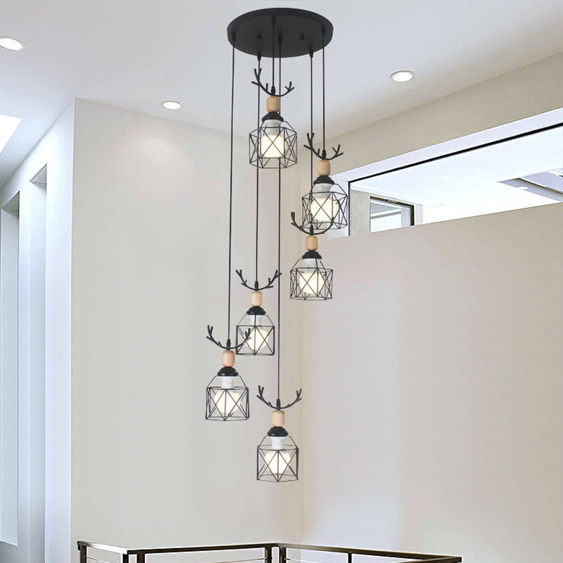 Hexagon Cage Metal Multiple Hanging Light Modernist Black Pendant Lamp with Spiral Design Clearhalo 'Ceiling Lights' 'Modern Pendants' 'Modern' 'Pendant Lights' 'Pendants' Lighting' 2025761