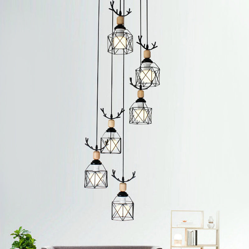 Hexagon Cage Metal Multiple Hanging Light Modernist Black Pendant Lamp with Spiral Design Clearhalo 'Ceiling Lights' 'Modern Pendants' 'Modern' 'Pendant Lights' 'Pendants' Lighting' 2025762