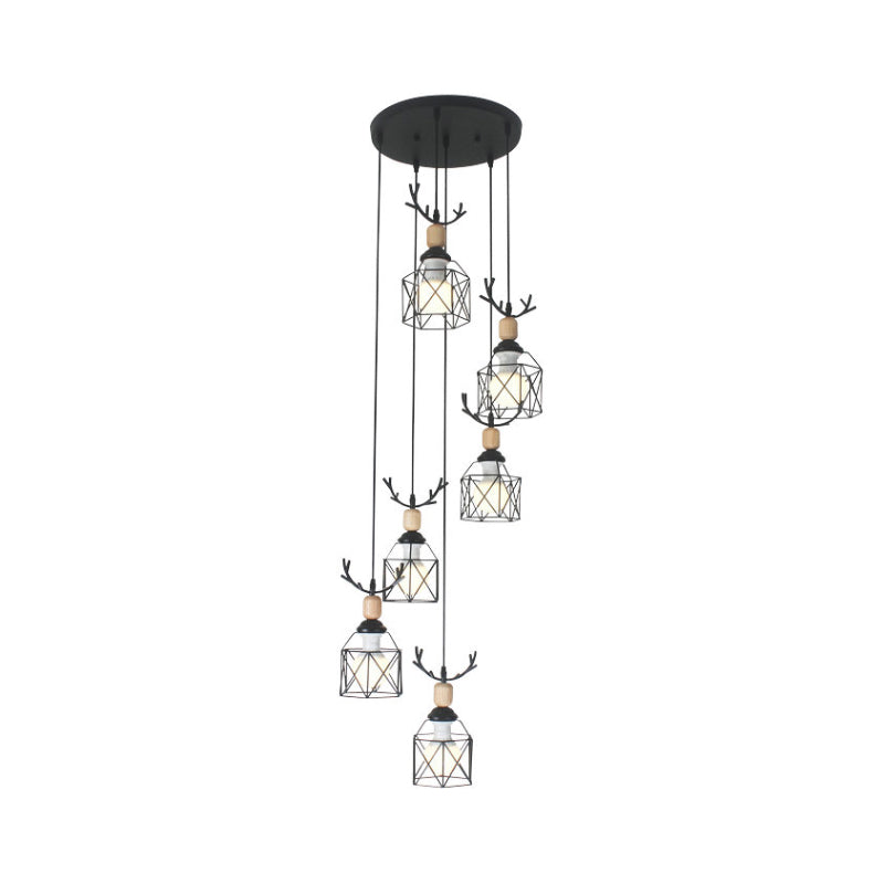 Hexagon Cage Metal Multiple Hanging Light Modernist Black Pendant Lamp with Spiral Design Clearhalo 'Ceiling Lights' 'Modern Pendants' 'Modern' 'Pendant Lights' 'Pendants' Lighting' 2025763