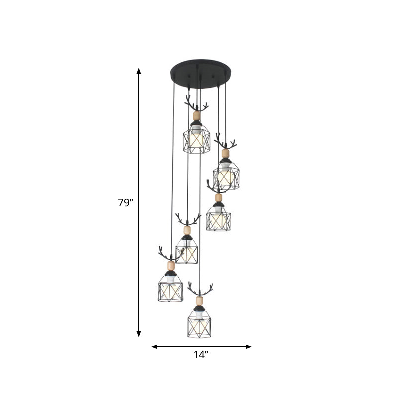 Hexagon Cage Metal Multiple Hanging Light Modernist Black Pendant Lamp with Spiral Design Clearhalo 'Ceiling Lights' 'Modern Pendants' 'Modern' 'Pendant Lights' 'Pendants' Lighting' 2025764