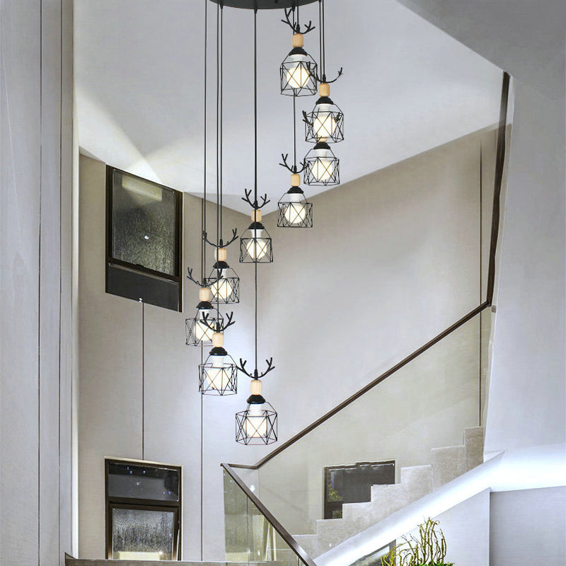 Hexagon Cage Metal Multiple Hanging Light Modernist Black Pendant Lamp with Spiral Design Clearhalo 'Ceiling Lights' 'Modern Pendants' 'Modern' 'Pendant Lights' 'Pendants' Lighting' 2025766