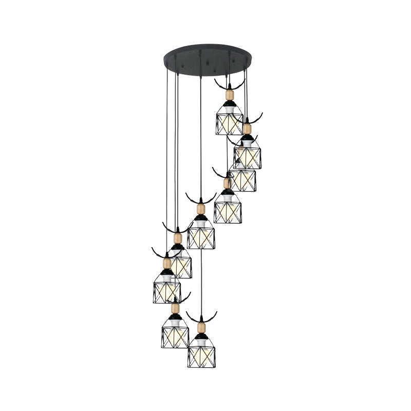 Hexagon Cage Metal Multiple Hanging Light Modernist Black Pendant Lamp with Spiral Design Clearhalo 'Ceiling Lights' 'Modern Pendants' 'Modern' 'Pendant Lights' 'Pendants' Lighting' 2025767
