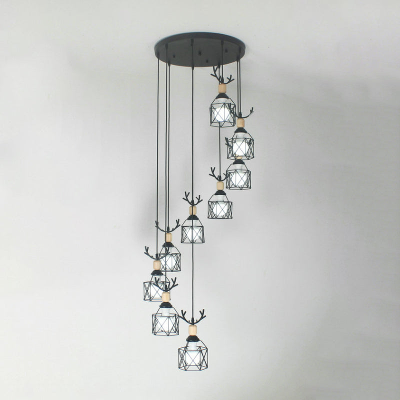 Hexagon Cage Metal Multiple Hanging Light Modernist Black Pendant Lamp with Spiral Design Clearhalo 'Ceiling Lights' 'Modern Pendants' 'Modern' 'Pendant Lights' 'Pendants' Lighting' 2025768