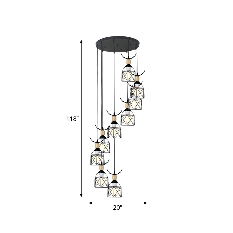 Hexagon Cage Metal Multiple Hanging Light Modernist Black Pendant Lamp with Spiral Design Clearhalo 'Ceiling Lights' 'Modern Pendants' 'Modern' 'Pendant Lights' 'Pendants' Lighting' 2025769