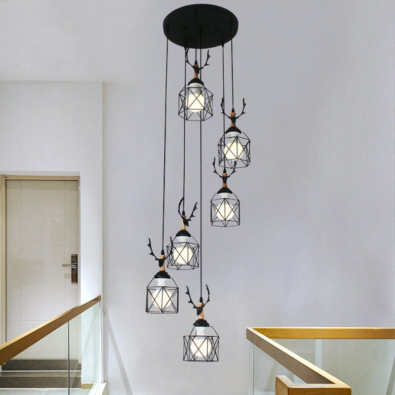 Hexagon Cage Metal Multiple Hanging Light Modernist Black Pendant Lamp with Spiral Design Clearhalo 'Ceiling Lights' 'Modern Pendants' 'Modern' 'Pendant Lights' 'Pendants' Lighting' 2025771