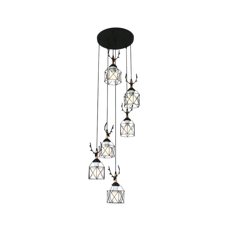 Hexagon Cage Metal Multiple Hanging Light Modernist Black Pendant Lamp with Spiral Design Clearhalo 'Ceiling Lights' 'Modern Pendants' 'Modern' 'Pendant Lights' 'Pendants' Lighting' 2025773