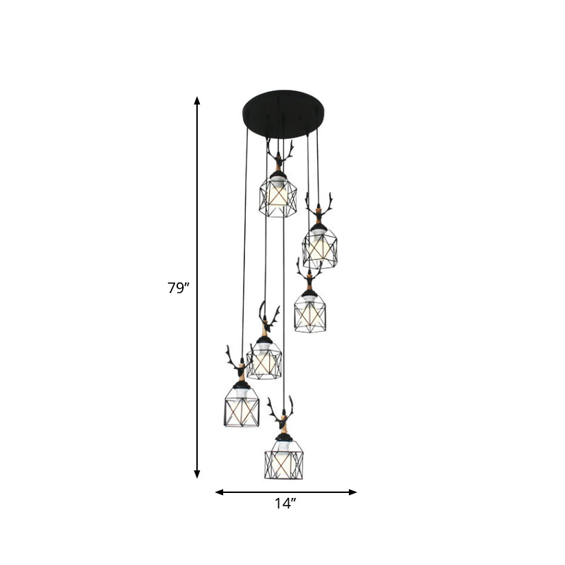 Hexagon Cage Metal Multiple Hanging Light Modernist Black Pendant Lamp with Spiral Design Clearhalo 'Ceiling Lights' 'Modern Pendants' 'Modern' 'Pendant Lights' 'Pendants' Lighting' 2025774