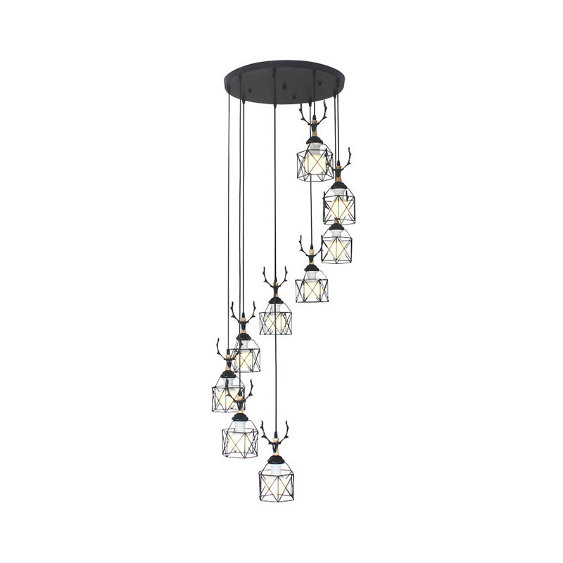 Hexagon Cage Metal Multiple Hanging Light Modernist Black Pendant Lamp with Spiral Design Clearhalo 'Ceiling Lights' 'Modern Pendants' 'Modern' 'Pendant Lights' 'Pendants' Lighting' 2025776