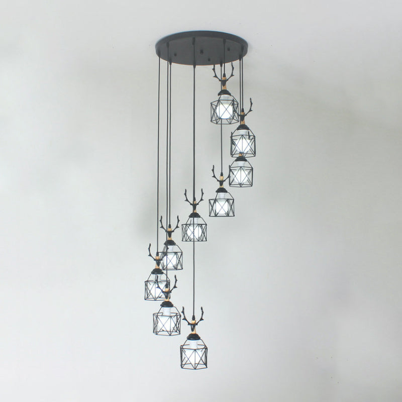 Hexagon Cage Metal Multiple Hanging Light Modernist Black Pendant Lamp with Spiral Design Clearhalo 'Ceiling Lights' 'Modern Pendants' 'Modern' 'Pendant Lights' 'Pendants' Lighting' 2025777