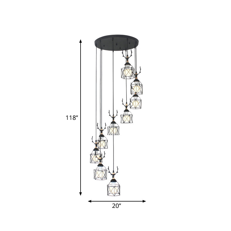 Hexagon Cage Metal Multiple Hanging Light Modernist Black Pendant Lamp with Spiral Design Clearhalo 'Ceiling Lights' 'Modern Pendants' 'Modern' 'Pendant Lights' 'Pendants' Lighting' 2025778