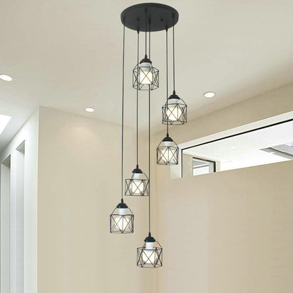 Hexagon Cage Metal Multiple Hanging Light Modernist Black Pendant Lamp with Spiral Design 6 Black A Clearhalo 'Ceiling Lights' 'Modern Pendants' 'Modern' 'Pendant Lights' 'Pendants' Lighting' 2025779