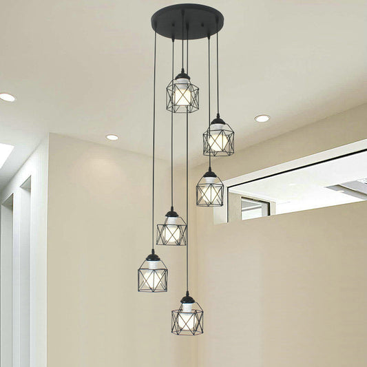 Hexagon Cage Metal Multiple Hanging Light Modernist Black Pendant Lamp with Spiral Design 6 Black A Clearhalo 'Ceiling Lights' 'Modern Pendants' 'Modern' 'Pendant Lights' 'Pendants' Lighting' 2025779