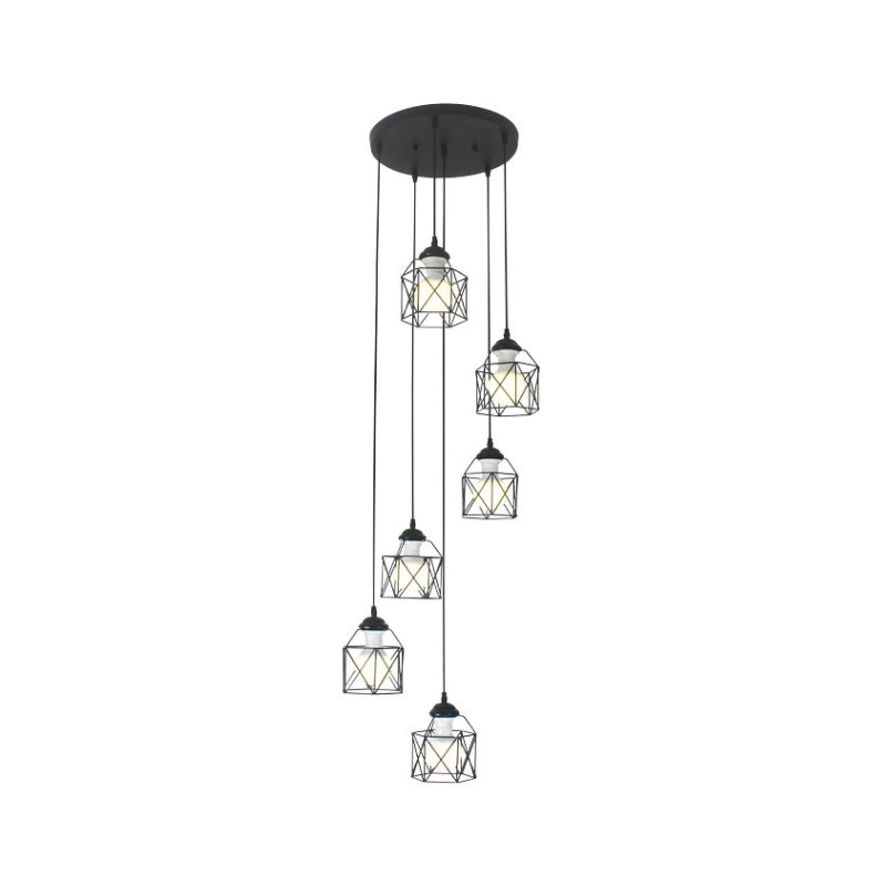 Hexagon Cage Metal Multiple Hanging Light Modernist Black Pendant Lamp with Spiral Design Clearhalo 'Ceiling Lights' 'Modern Pendants' 'Modern' 'Pendant Lights' 'Pendants' Lighting' 2025780