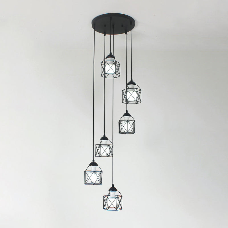 Hexagon Cage Metal Multiple Hanging Light Modernist Black Pendant Lamp with Spiral Design Clearhalo 'Ceiling Lights' 'Modern Pendants' 'Modern' 'Pendant Lights' 'Pendants' Lighting' 2025781
