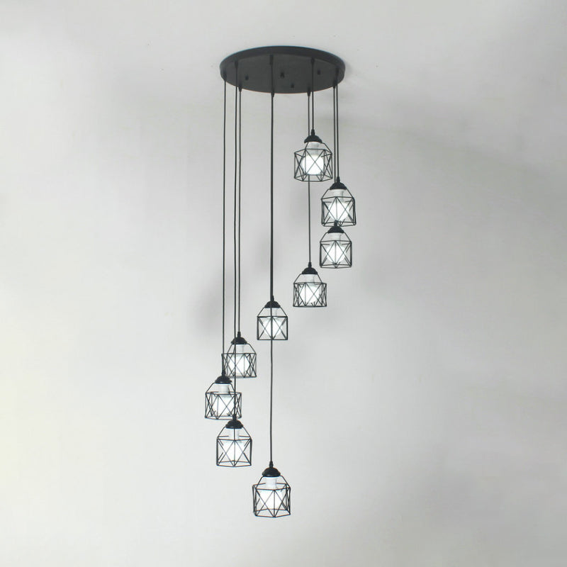 Hexagon Cage Metal Multiple Hanging Light Modernist Black Pendant Lamp with Spiral Design Clearhalo 'Ceiling Lights' 'Modern Pendants' 'Modern' 'Pendant Lights' 'Pendants' Lighting' 2025784