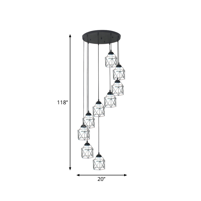 Hexagon Cage Metal Multiple Hanging Light Modernist Black Pendant Lamp with Spiral Design Clearhalo 'Ceiling Lights' 'Modern Pendants' 'Modern' 'Pendant Lights' 'Pendants' Lighting' 2025785