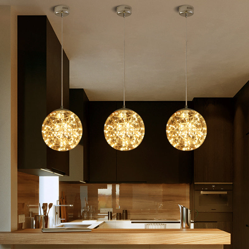 Ball Pendant Light Kit Minimal LED Glass Down Lighting with Inside Glowing String Clearhalo 'Ceiling Lights' 'Modern Pendants' 'Modern' 'Pendant Lights' 'Pendants' Lighting' 2025797