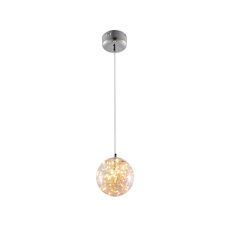 Ball Pendant Light Kit Minimal LED Glass Down Lighting with Inside Glowing String Amber 6" Clearhalo 'Ceiling Lights' 'Modern Pendants' 'Modern' 'Pendant Lights' 'Pendants' Lighting' 2025801