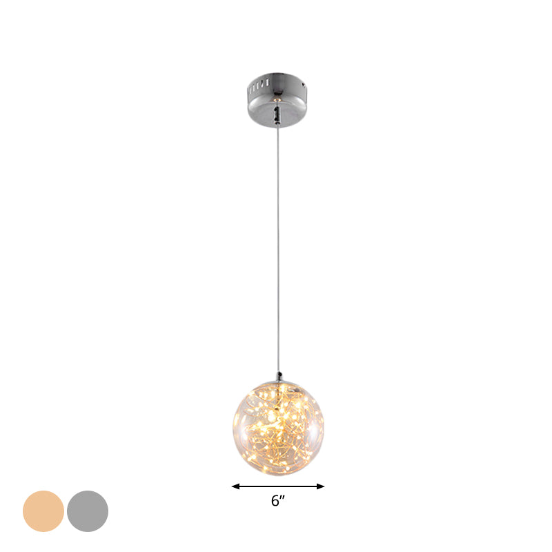 Ball Pendant Light Kit Minimal LED Glass Down Lighting with Inside Glowing String Clearhalo 'Ceiling Lights' 'Modern Pendants' 'Modern' 'Pendant Lights' 'Pendants' Lighting' 2025802