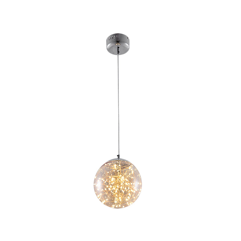 Ball Pendant Light Kit Minimal LED Glass Down Lighting with Inside Glowing String Amber 8" Clearhalo 'Ceiling Lights' 'Modern Pendants' 'Modern' 'Pendant Lights' 'Pendants' Lighting' 2025803