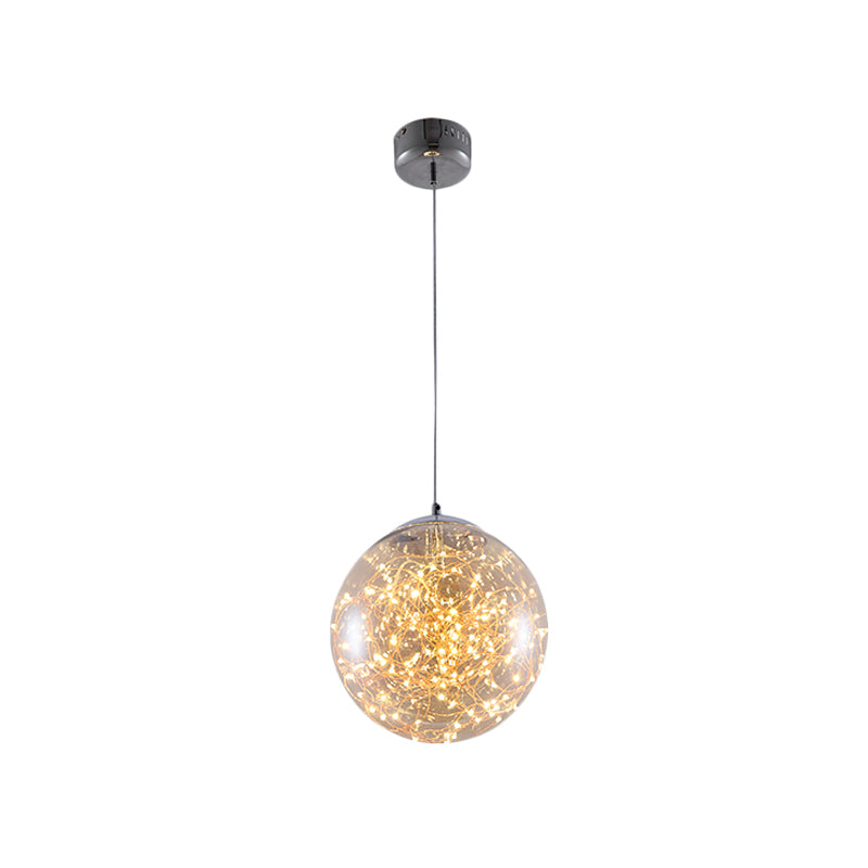 Ball Pendant Light Kit Minimal LED Glass Down Lighting with Inside Glowing String Amber 10" Clearhalo 'Ceiling Lights' 'Modern Pendants' 'Modern' 'Pendant Lights' 'Pendants' Lighting' 2025805