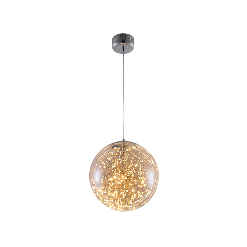 Ball Pendant Light Kit Minimal LED Glass Down Lighting with Inside Glowing String Amber 12" Clearhalo 'Ceiling Lights' 'Modern Pendants' 'Modern' 'Pendant Lights' 'Pendants' Lighting' 2025807
