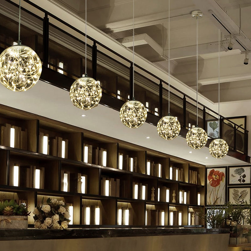 Ball Pendant Light Kit Minimal LED Glass Down Lighting with Inside Glowing String Clearhalo 'Ceiling Lights' 'Modern Pendants' 'Modern' 'Pendant Lights' 'Pendants' Lighting' 2025809