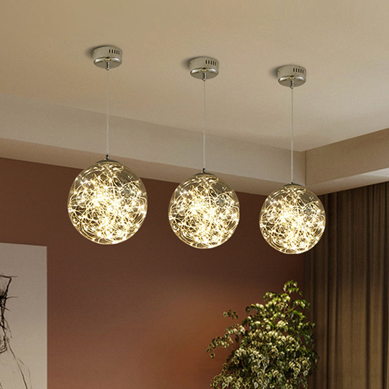 Ball Pendant Light Kit Minimal LED Glass Down Lighting with Inside Glowing String Clearhalo 'Ceiling Lights' 'Modern Pendants' 'Modern' 'Pendant Lights' 'Pendants' Lighting' 2025811