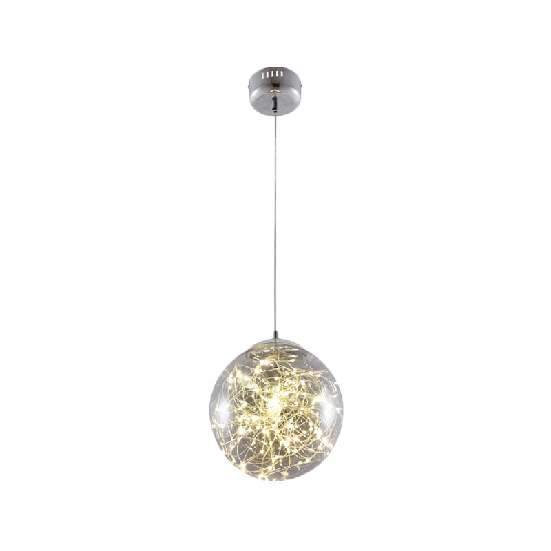 Ball Pendant Light Kit Minimal LED Glass Down Lighting with Inside Glowing String Smoke Gray 10" Clearhalo 'Ceiling Lights' 'Modern Pendants' 'Modern' 'Pendant Lights' 'Pendants' Lighting' 2025814