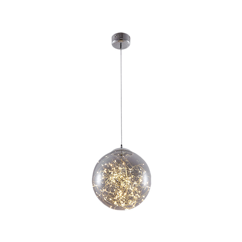 Ball Pendant Light Kit Minimal LED Glass Down Lighting with Inside Glowing String Smoke Gray 12" Clearhalo 'Ceiling Lights' 'Modern Pendants' 'Modern' 'Pendant Lights' 'Pendants' Lighting' 2025815