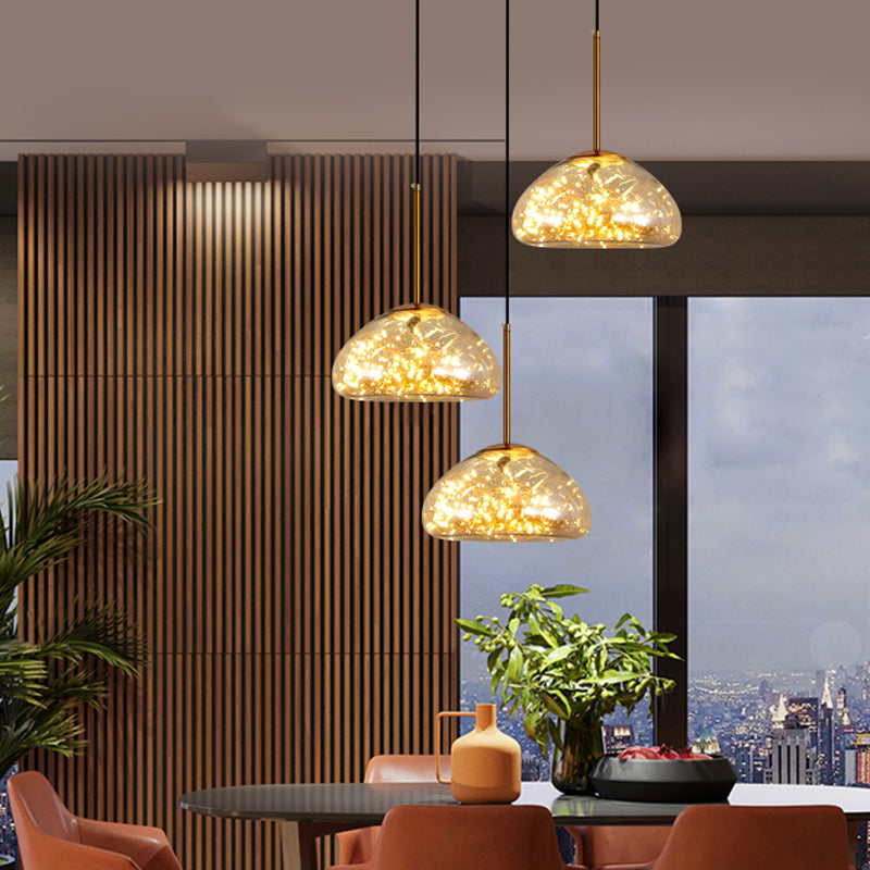 Simple 1 Head Drop Lamp Domed Glowing String Suspension Pendant Light with Glass Shade Clearhalo 'Ceiling Lights' 'Modern Pendants' 'Modern' 'Pendant Lights' 'Pendants' Lighting' 2025817