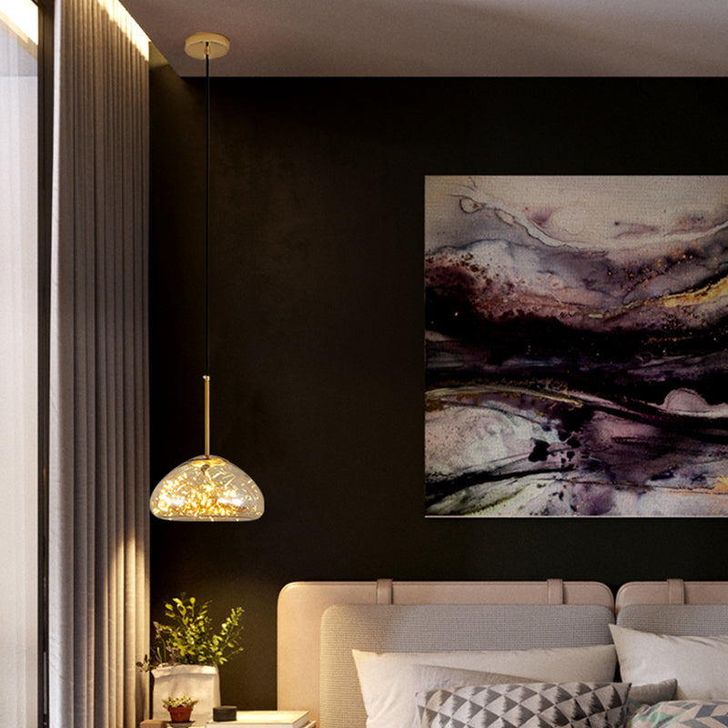 Simple 1 Head Drop Lamp Domed Glowing String Suspension Pendant Light with Glass Shade Clearhalo 'Ceiling Lights' 'Modern Pendants' 'Modern' 'Pendant Lights' 'Pendants' Lighting' 2025818