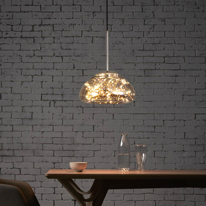 Simple 1 Head Drop Lamp Domed Glowing String Suspension Pendant Light with Glass Shade Clearhalo 'Ceiling Lights' 'Modern Pendants' 'Modern' 'Pendant Lights' 'Pendants' Lighting' 2025819