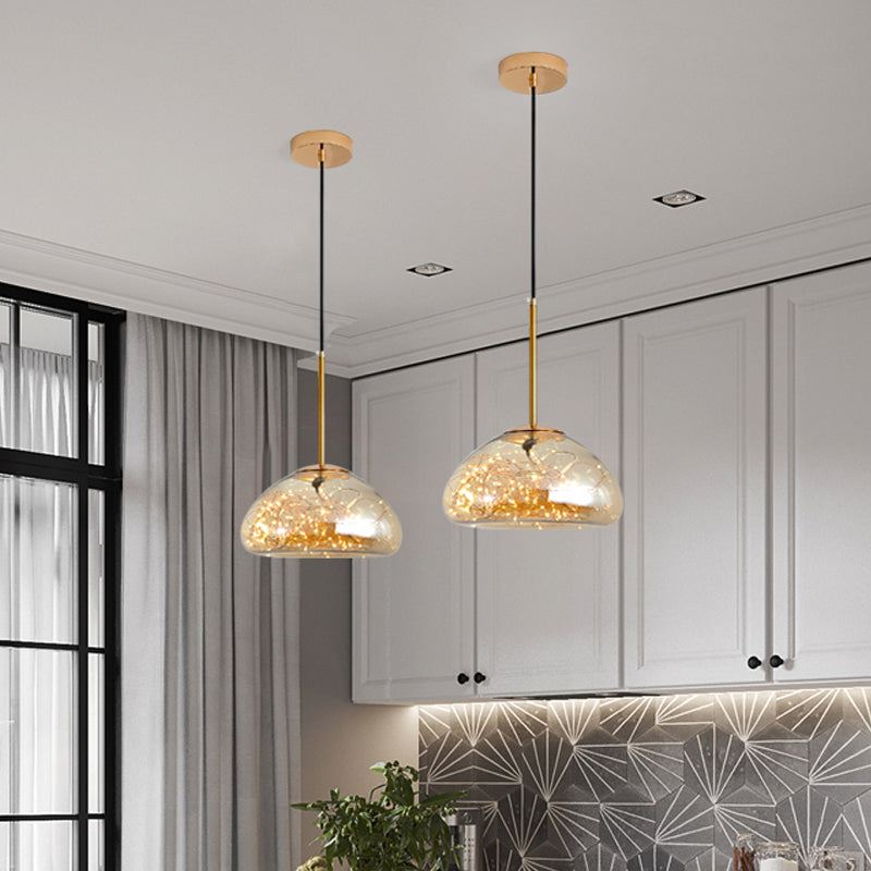 Simple 1 Head Drop Lamp Domed Glowing String Suspension Pendant Light with Glass Shade Clearhalo 'Ceiling Lights' 'Modern Pendants' 'Modern' 'Pendant Lights' 'Pendants' Lighting' 2025820