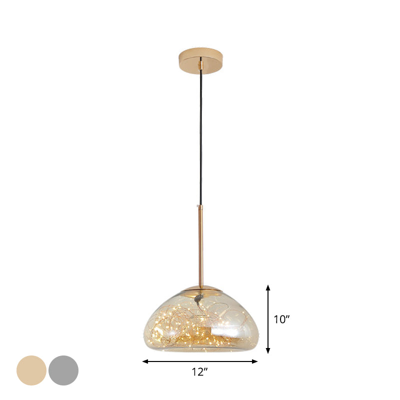 Simple 1 Head Drop Lamp Domed Glowing String Suspension Pendant Light with Glass Shade Clearhalo 'Ceiling Lights' 'Modern Pendants' 'Modern' 'Pendant Lights' 'Pendants' Lighting' 2025822