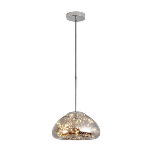 Simple 1 Head Drop Lamp Domed Glowing String Suspension Pendant Light with Glass Shade Chrome Clearhalo 'Ceiling Lights' 'Modern Pendants' 'Modern' 'Pendant Lights' 'Pendants' Lighting' 2025823