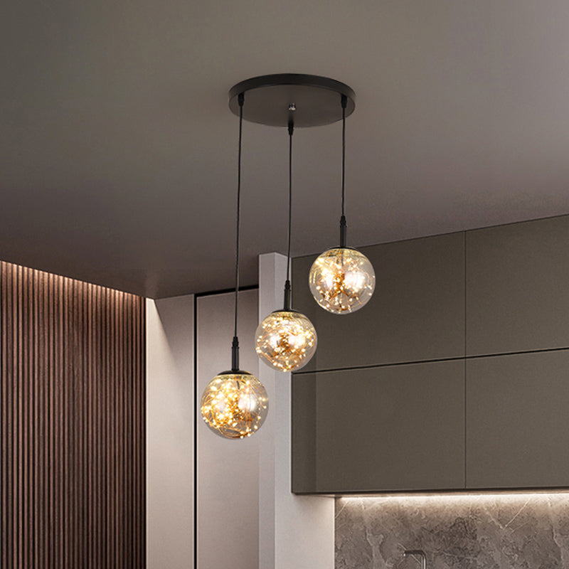 Spherical Cluster Pendant Light Simplicity Glass Bedroom Starry Hanging Lamp Kit Smoke Gray Clearhalo 'Ceiling Lights' 'Modern Pendants' 'Modern' 'Pendant Lights' 'Pendants' Lighting' 2025825
