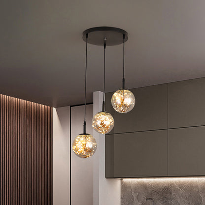 Spherical Cluster Pendant Light Simplicity Glass Bedroom Starry Hanging Lamp Kit Smoke Gray Clearhalo 'Ceiling Lights' 'Modern Pendants' 'Modern' 'Pendant Lights' 'Pendants' Lighting' 2025825