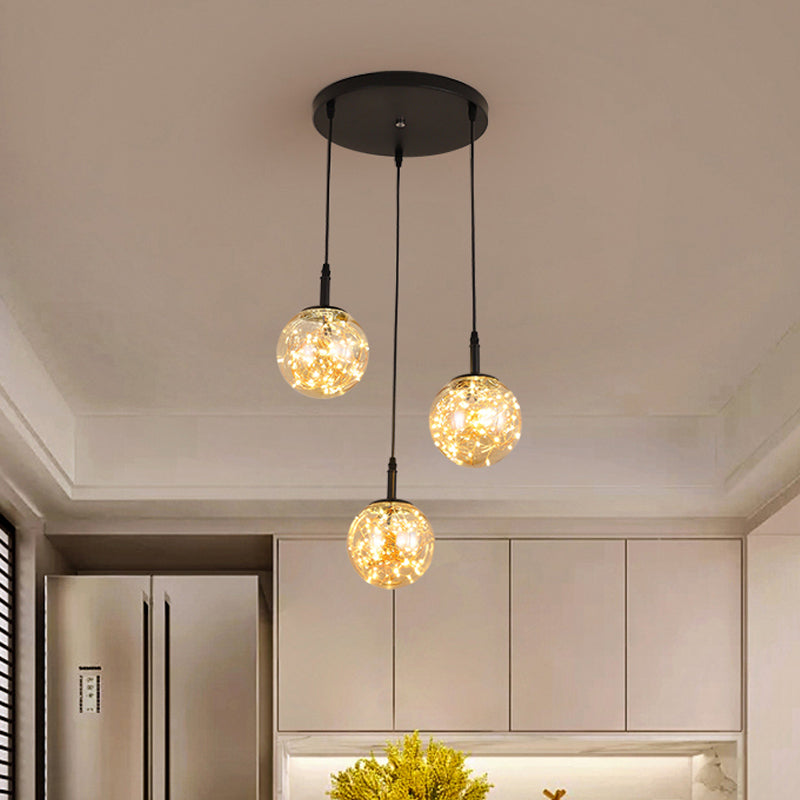 Spherical Cluster Pendant Light Simplicity Glass Bedroom Starry Hanging Lamp Kit Amber Clearhalo 'Ceiling Lights' 'Modern Pendants' 'Modern' 'Pendant Lights' 'Pendants' Lighting' 2025831